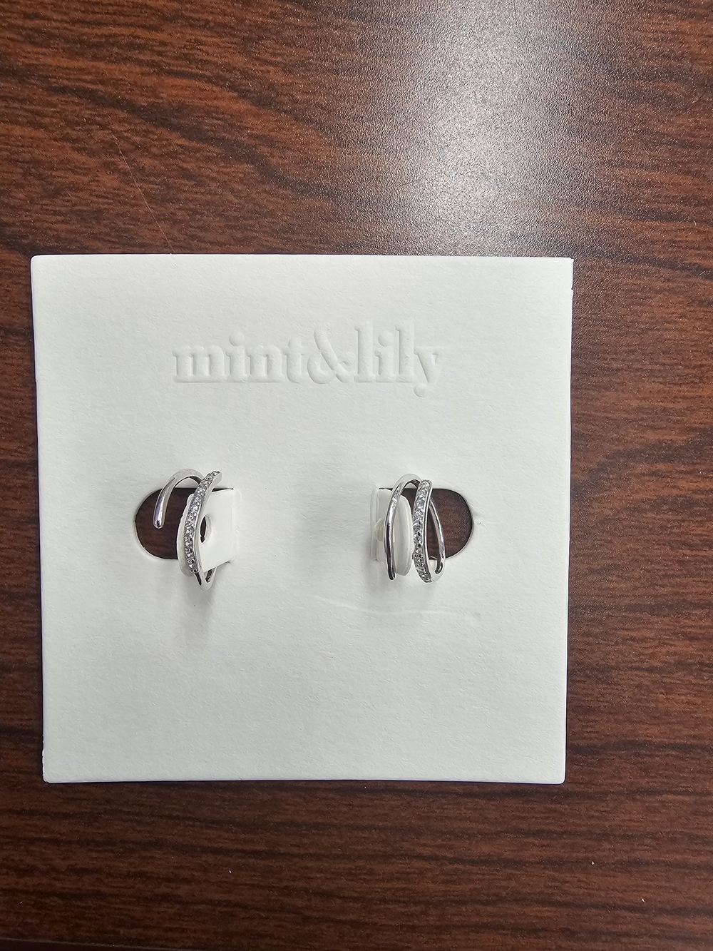 New Mint & Lily 925 Sterling Silver Crystal Huggie Hoop Threader Earrings